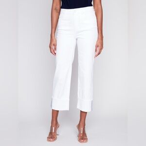 Charlie B Cropped Cuffed Straight Leg White Jeans size 8